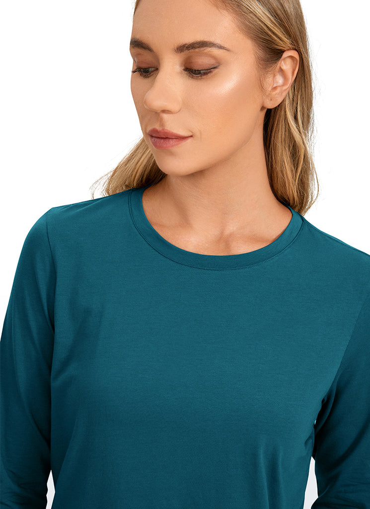 CRZ YOGA Women's Yoga Classic Fit Tops Pima Cotton Workout Long Sleeve Green Jade