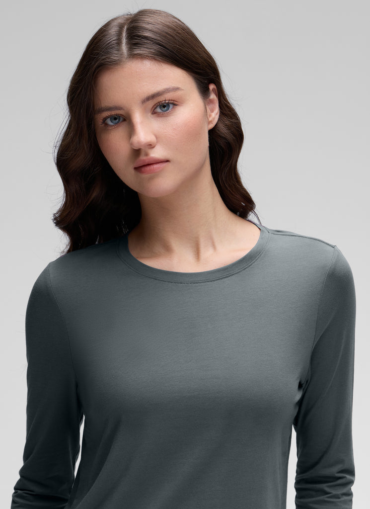 CRZ YOGA Women's Yoga Classic Fit Tops Pima Cotton Workout Long Sleeve Green Jade