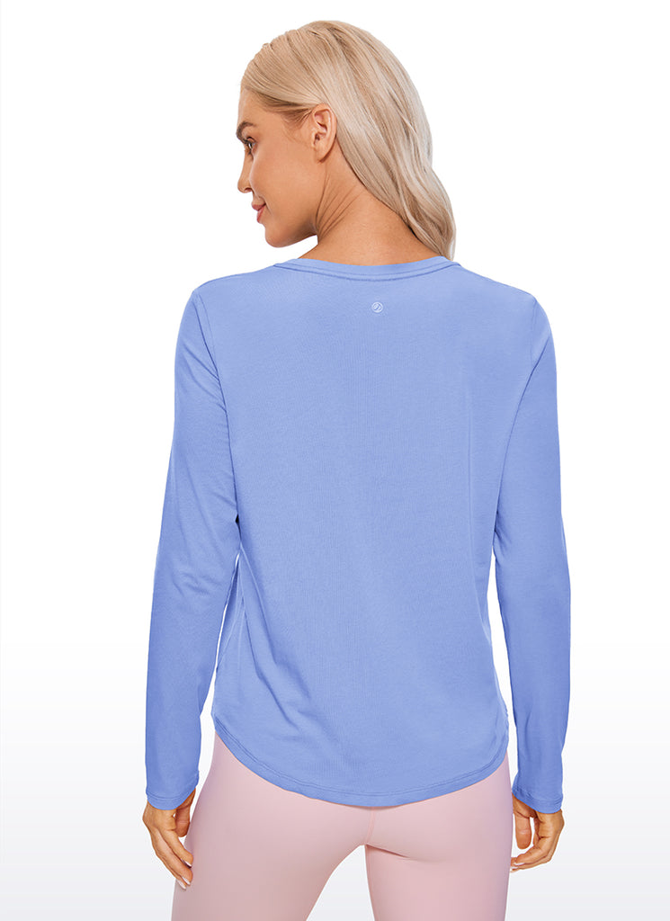 CRZ YOGA Women's Yoga Classic Fit Tops Pima Cotton Workout Long Sleeve Green Jade