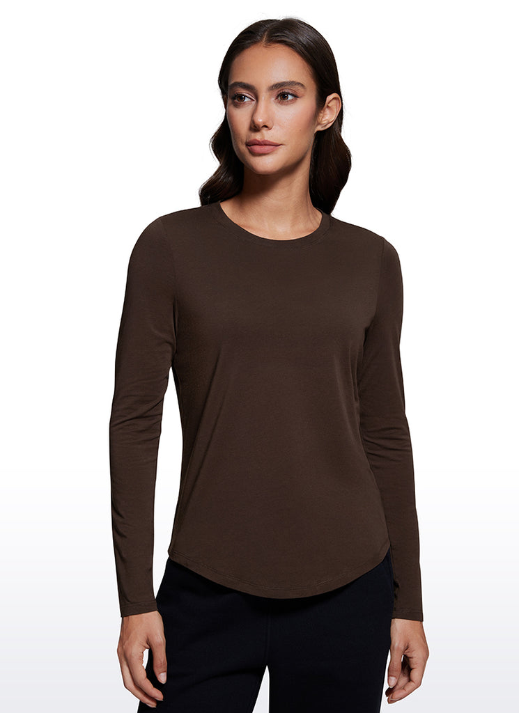 CRZ YOGA Women's Yoga Classic Fit Tops Pima Cotton Workout Long Sleeve Lava Smoke Grey