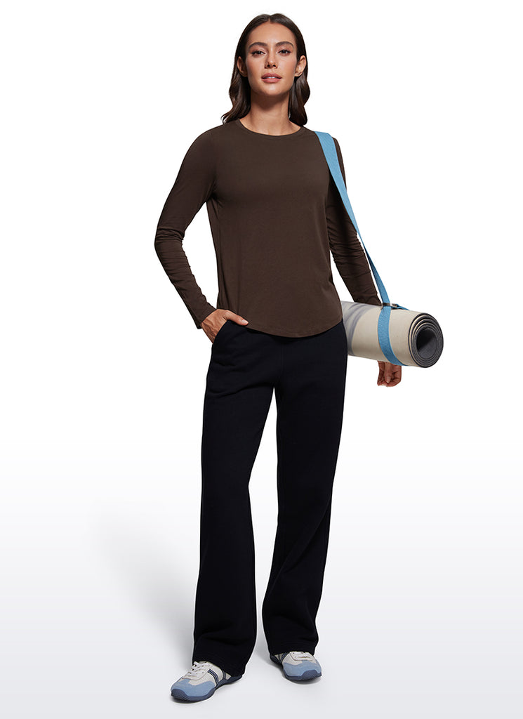 CRZ YOGA Women's Yoga Classic Fit Tops Pima Cotton Workout Long Sleeve Periwinkle Purple