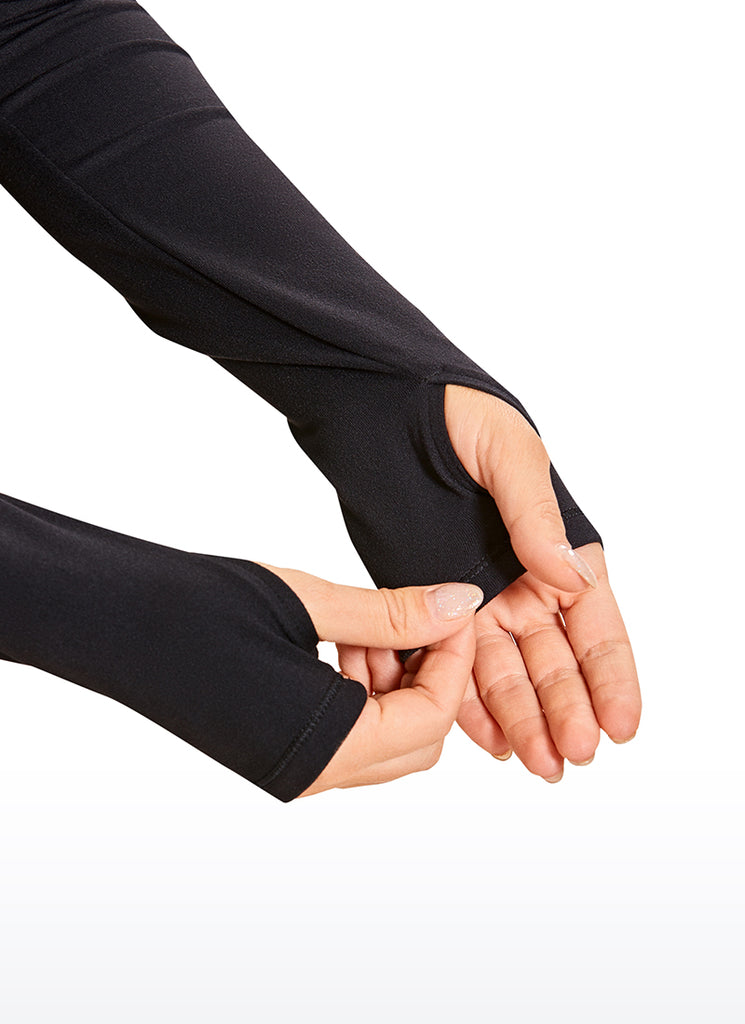 CRZ YOGA Women's Run Train Slim Fit Tops Brushed Long Sleeves Cropped Black