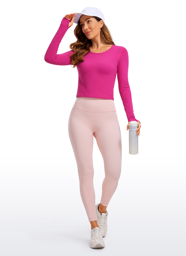 CRZ YOGA Women's Run Train Slim Fit Tops Brushed Long Sleeves Cropped Hibiscus Purple