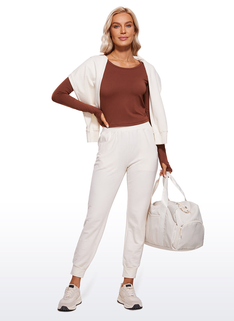 CRZ YOGA Women's Run Train Slim Fit Tops Brushed Long Sleeves Cropped True Navy