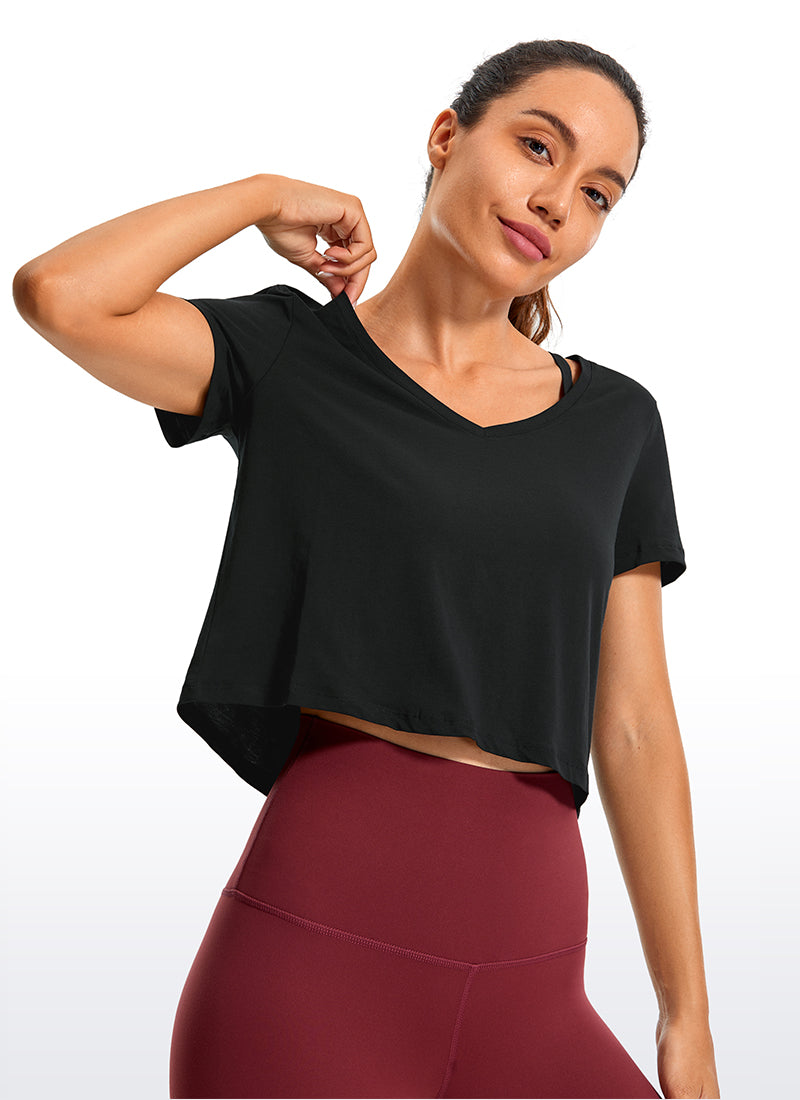 Pima Cotton Short Sleeve Cropped  V-neckline