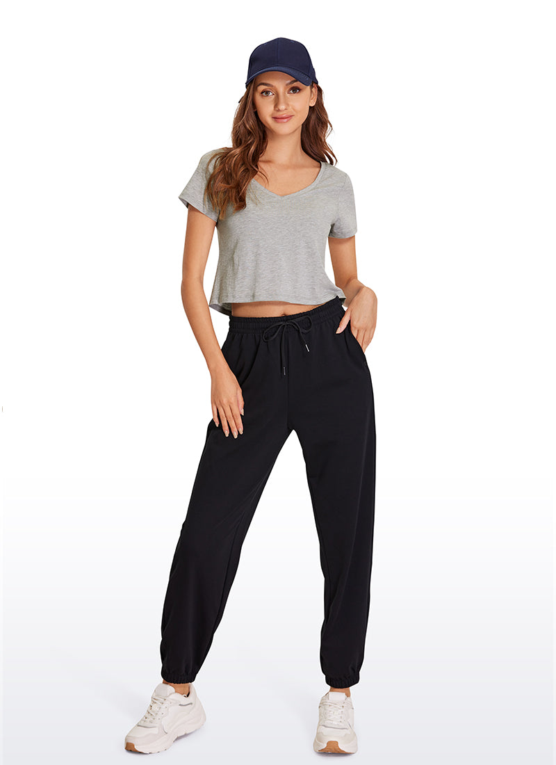 CRZ YOGA Women's Casual Relaxed Fit Pima Cotton Short Sleeve Cropped Graphite Green