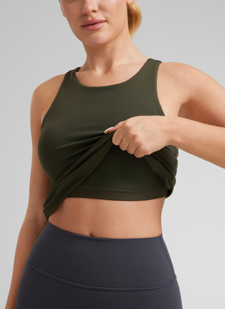 CRZ YOGA Women's Yoga Slim Fit Top Butterluxe Tank Racerback High Neck Olive Green