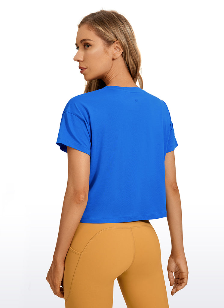 CRZ YOGA Women's Yoga Relaxed Fit Shirt Pima Cotton Crop Short Sleeves Red Merlot