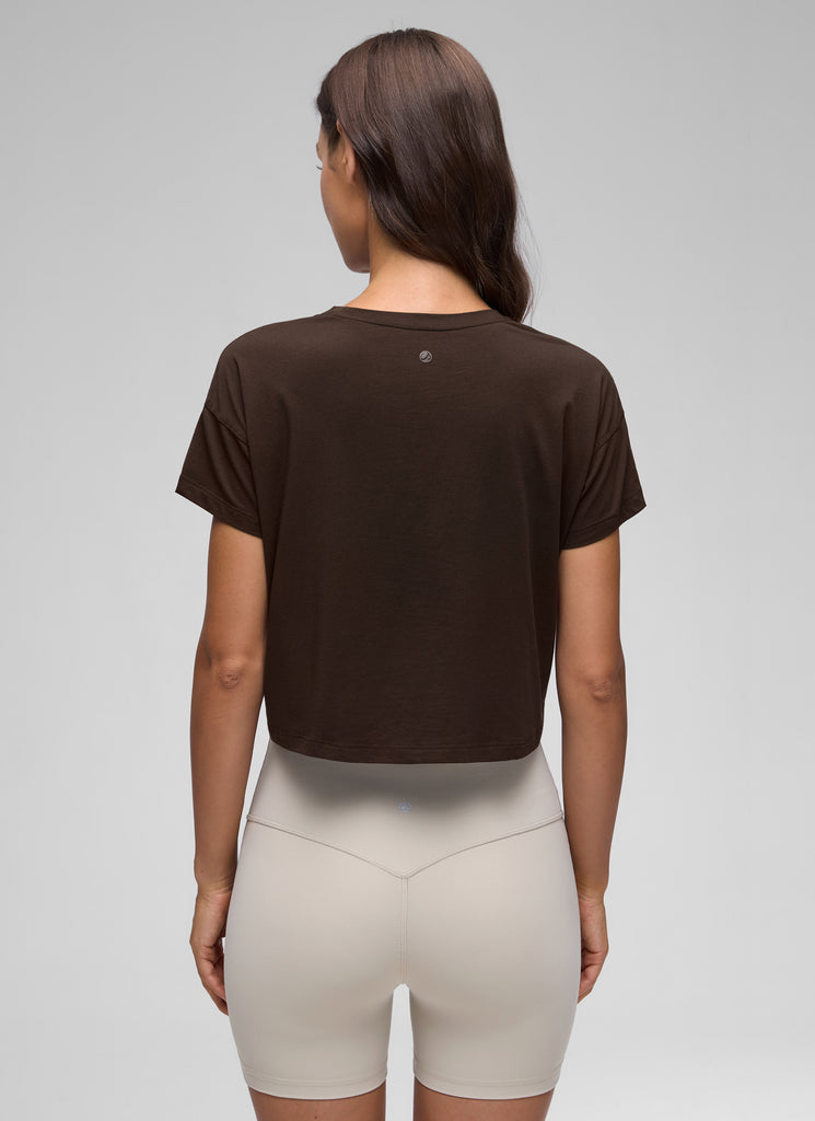 CRZ YOGA Women's Yoga Relaxed Fit Shirt Pima Cotton Crop Short Sleeves Hot Fudge Brown