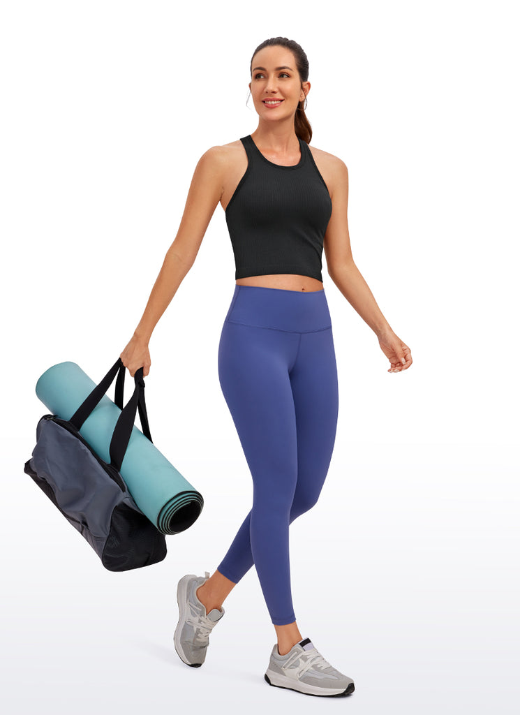 CRZ YOGA Women's Yoga Slim Fit Tops Seamless Longline Tank High Neck Darkish Green