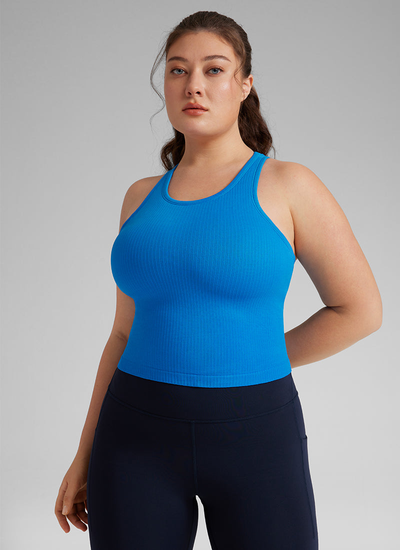 Seamless Ribbed Longline High Neck Crop Tank Racerback