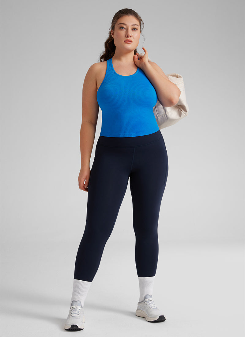 Seamless Ribbed Longline High Neck Crop Tank Racerback