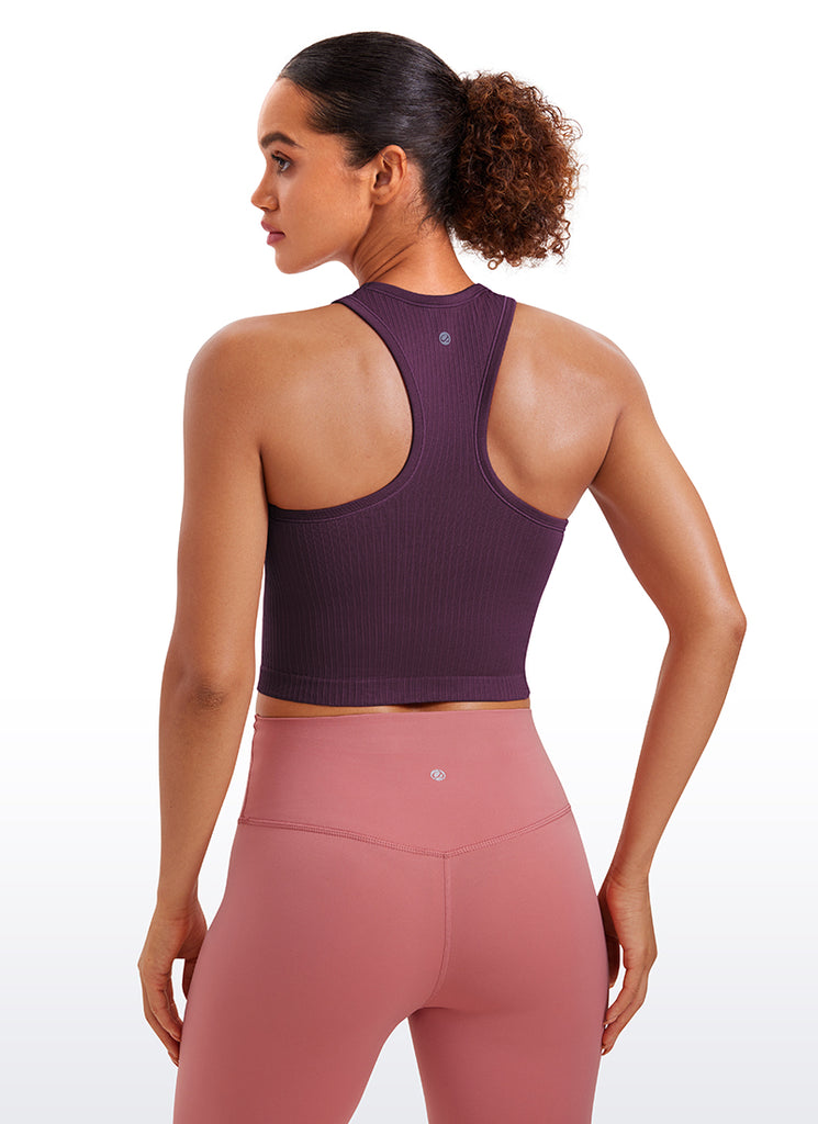 CRZ YOGA Women's Yoga Slim Fit Tops Seamless Longline Tank High Neck Deep Purple