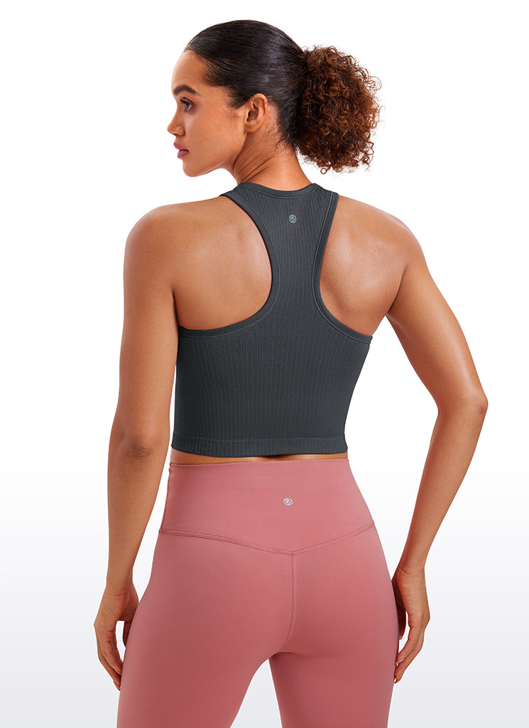 CRZ YOGA Women's Yoga Slim Fit Tops Seamless Longline Tank High Neck Mysterious Grey