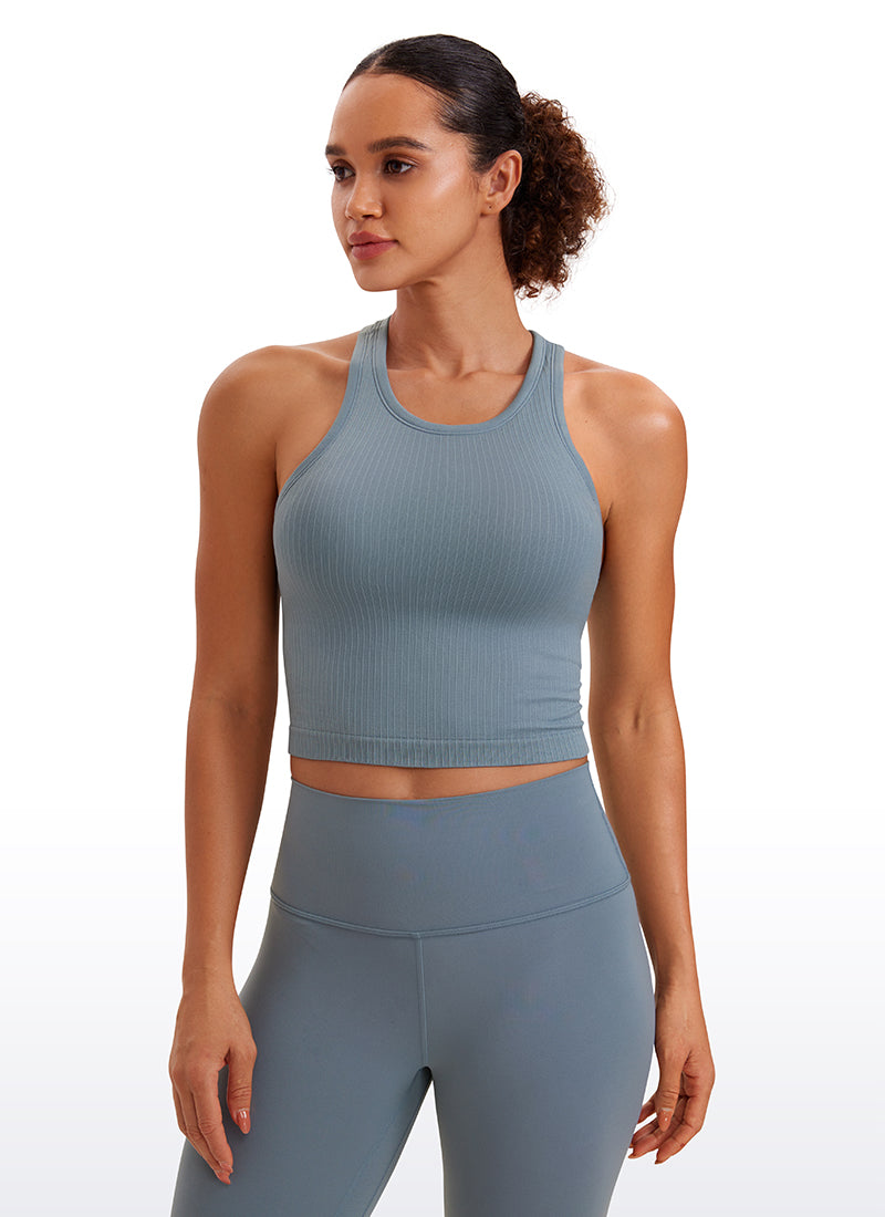 Seamless Ribbed Longline High Neck Crop Tank Racerback