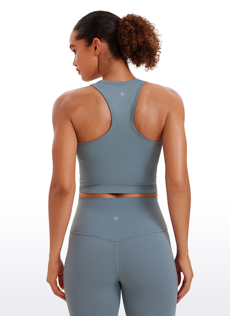 CRZ YOGA Women's Yoga Slim Fit Tops Seamless Longline Tank High Neck True Navy