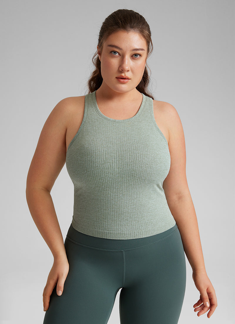 Seamless Ribbed Longline High Neck Crop Tank Racerback