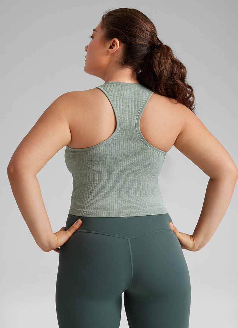 Seamless Ribbed Longline High Neck Crop Tank Racerback