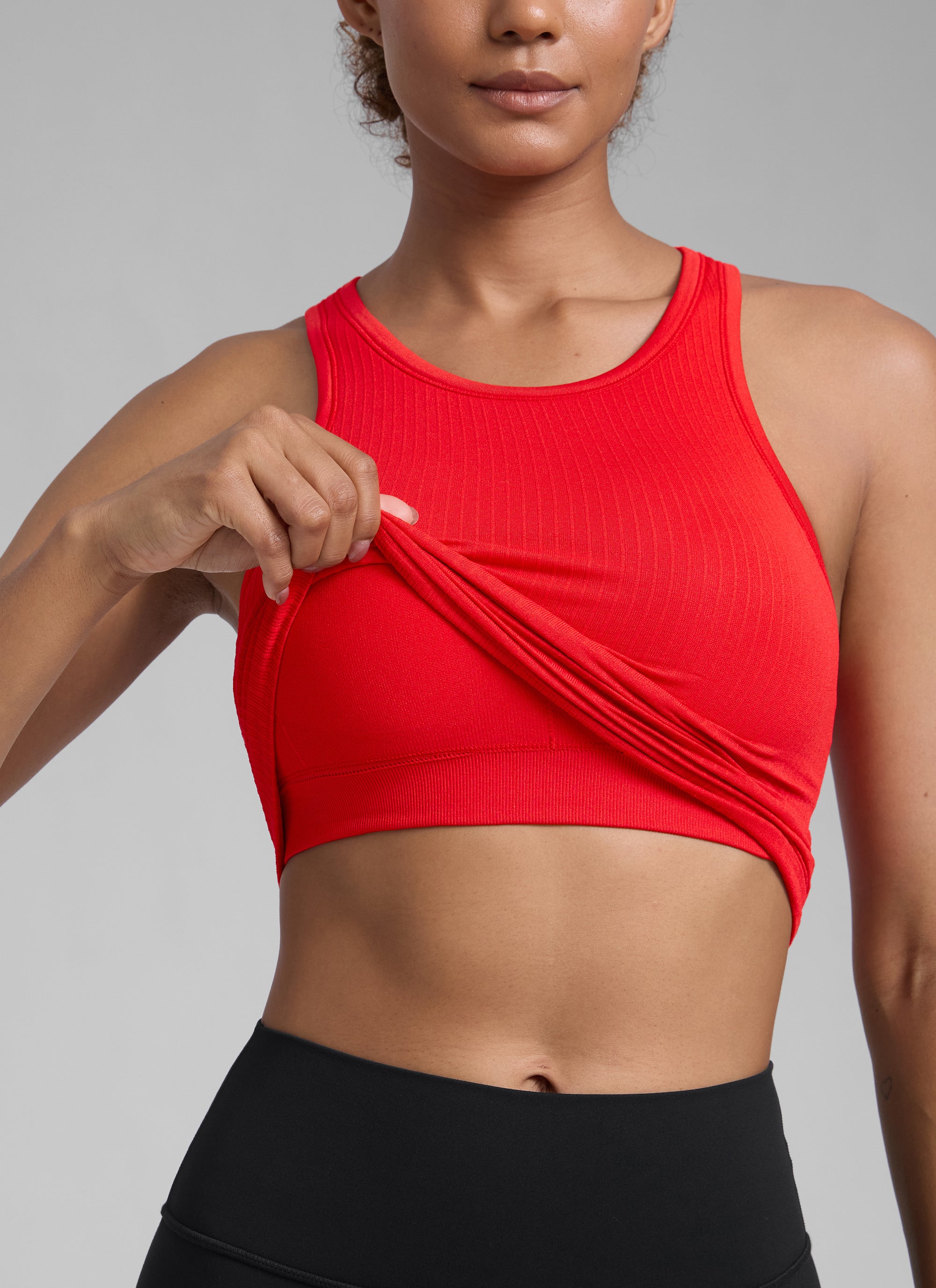 CRZ YOGA Women's Yoga Slim Fit Tops Seamless Hip LengthTank High Neck Deep Red