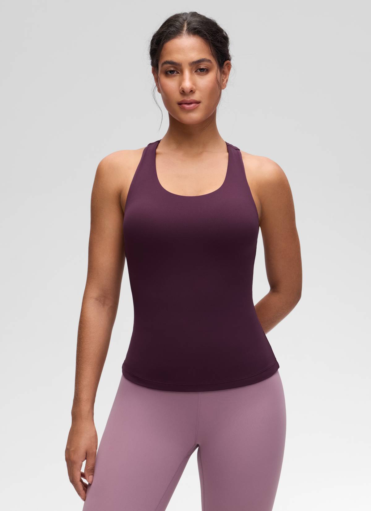 CRZ YOGA Women's Yoga Tight Fit Tops Butterluxe Built-in Bra Tank Deep Purple