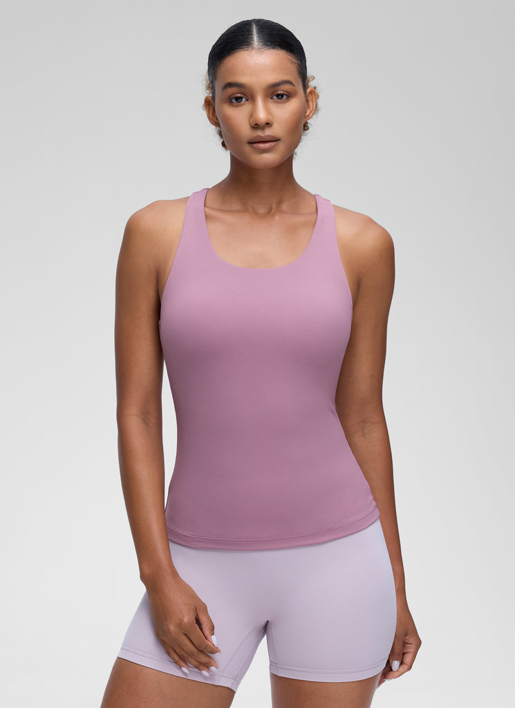 CRZ YOGA Women's Yoga Tight Fit Tops Butterluxe Built-in Bra Tank Dark Carbon