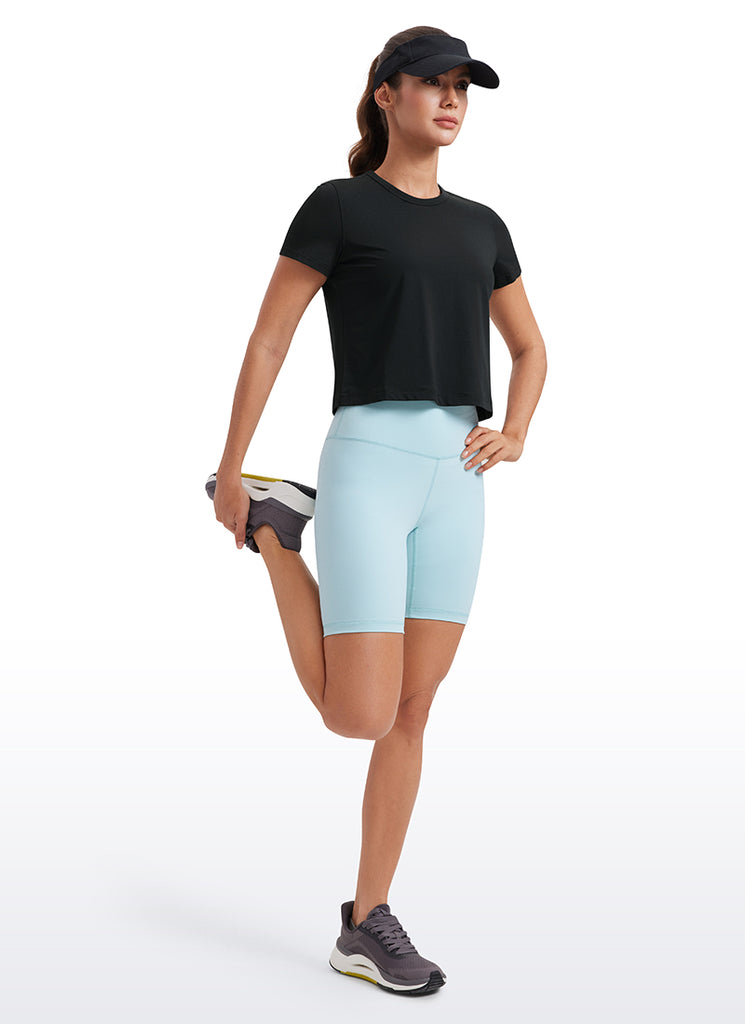 CRZ YOGA Women's Yoga Classic Fit Pima Cotton Short Sleeves High Neck Black