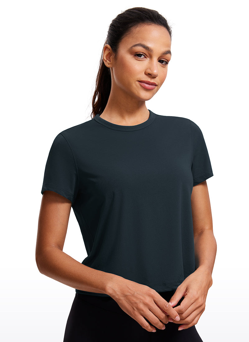 Pima Cotton High Neck Cropped Short Sleeve