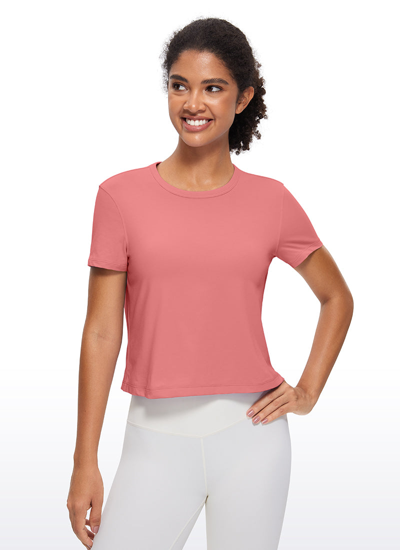 Pima Cotton Short Sleeves Cropped High Neck