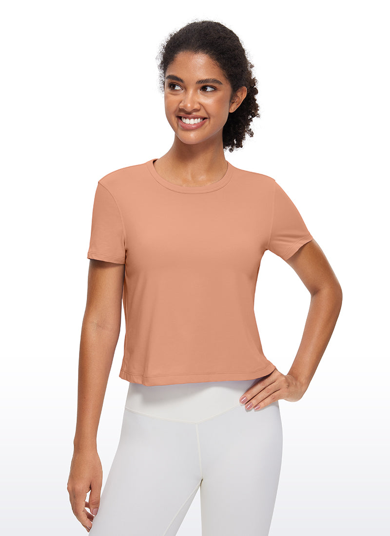 Pima Cotton Short Sleeves Cropped High Neck