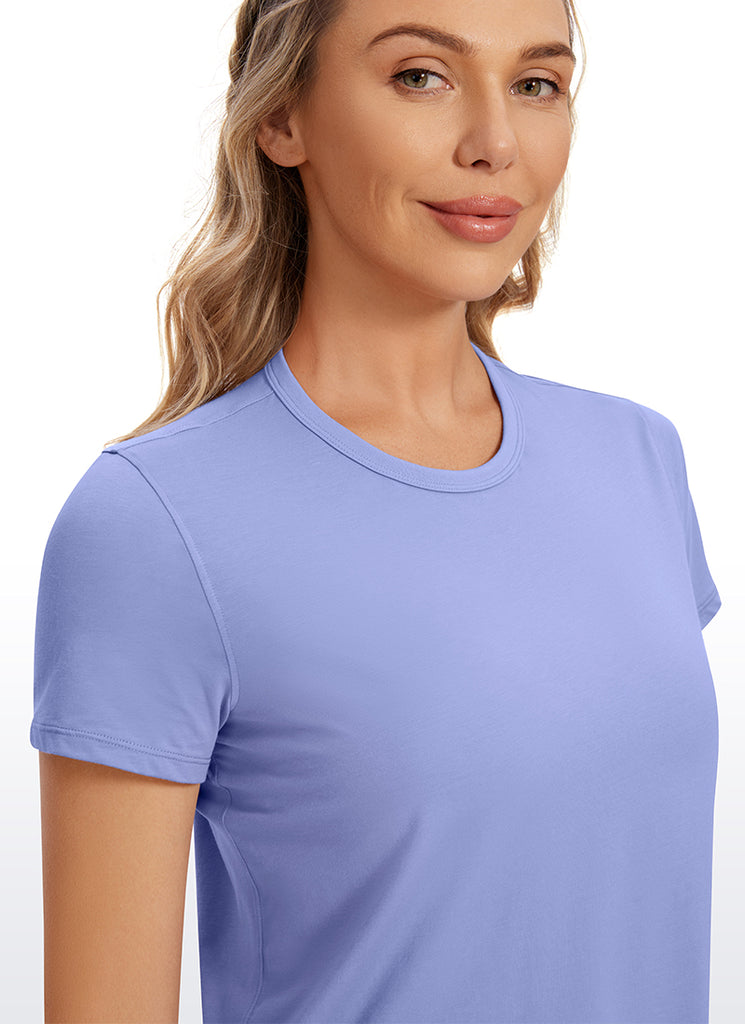 CRZ YOGA Women's Yoga Classic Fit Pima Cotton Short Sleeves High Neck Periwinkle Purple