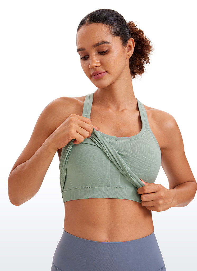 CRZ YOGA Women's Yoga Slim Fit Seamless Tank Crew Neck Waist Length Green Palm Court
