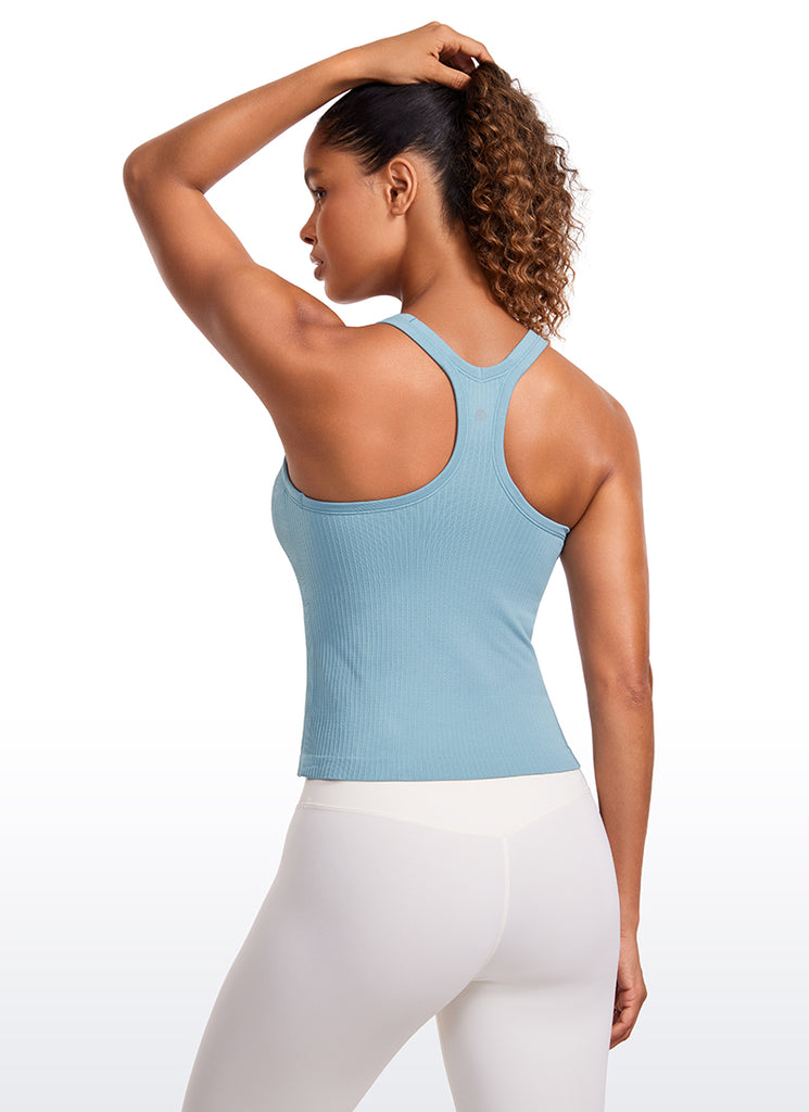 CRZ YOGA Women's Yoga Slim Fit Seamless Tank Crew Neck Waist Length White