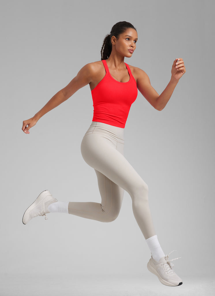 CRZ YOGA Women's Yoga Slim Fit Seamless Tank Crew Neck Waist Length Pure Blue