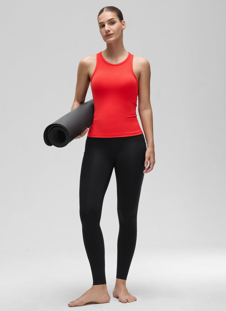 CRZ YOGA Women's Yoga Tight Fit Tops Butterluxe Tank Top High Neck Deep Red