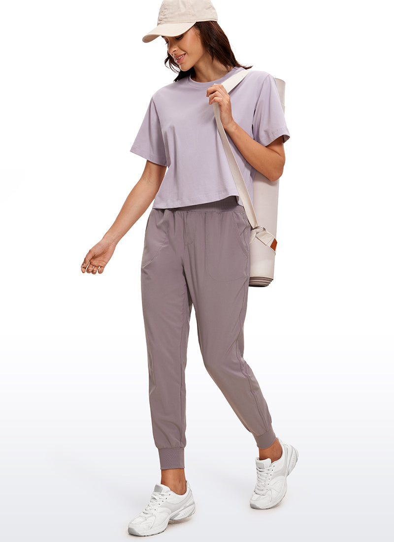 CRZ YOGA Women's Casual Crop Lightweight Short Sleeves Waist length Black