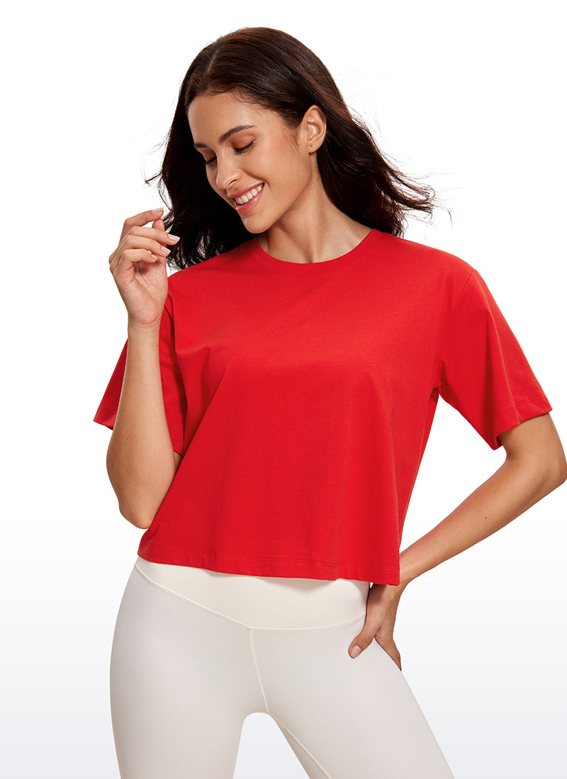 CRZ YOGA Women's Casual Crop Lightweight Short Sleeves Waist length Iced Iris