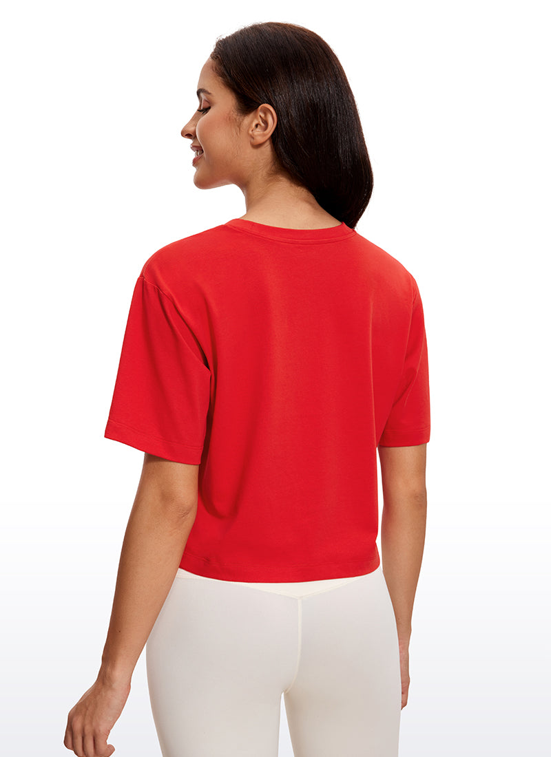 CRZ YOGA Women's Casual Crop Lightweight Short Sleeves Waist length Iced Iris