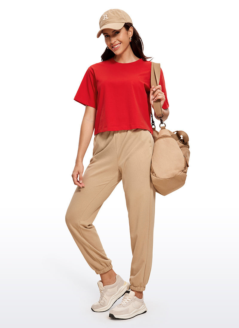 CRZ YOGA Women's Casual Crop Lightweight Short Sleeves Waist length Iced Iris