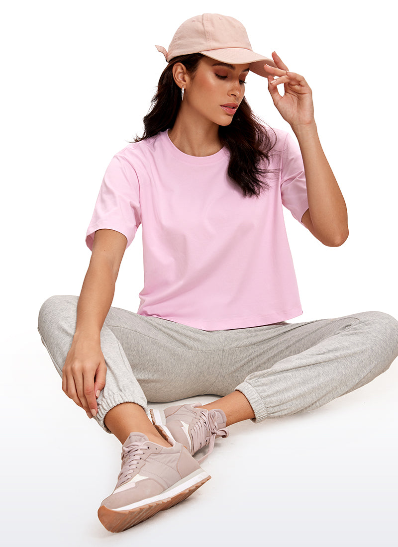 CRZ YOGA Women's Casual Crop Lightweight Short Sleeves Waist length Green Jade