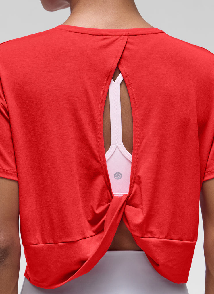 CRZ YOGA Women's Yoga Relaxed Fit Cropped Open Back Short Sleeves Lilac Lavender