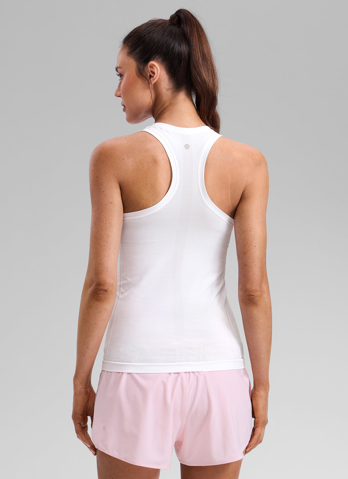 CRZ YOGA Women's Seamless Running Crewneck Racerback Hip Length Tank White