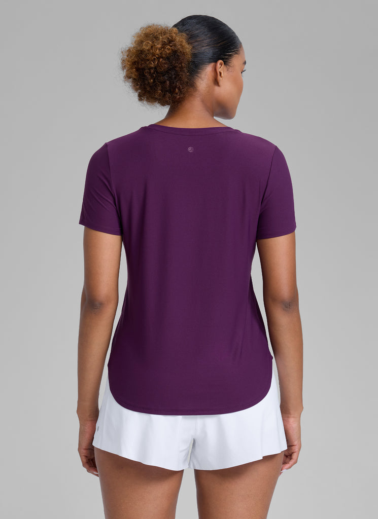 CRZ YOGA Women's Workout Lightweight Crewneck Short Sleeves Side Slit Plum Magenta