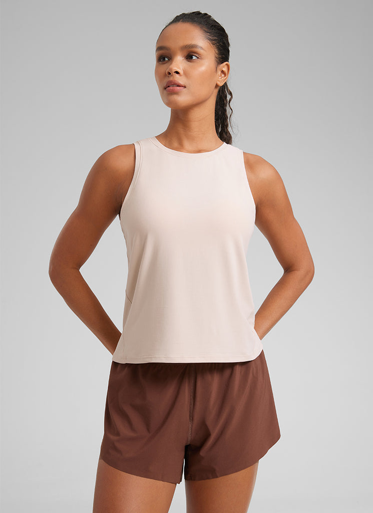 CRZ YOGA Women's Lightweight Workout Loose Fit Athletic Tank Crew Neck White