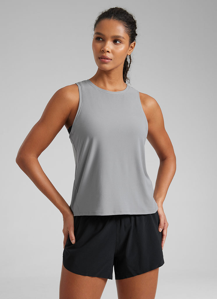 CRZ YOGA Women's Lightweight Workout Loose Fit Athletic Tank Crew Neck Coffee Brown