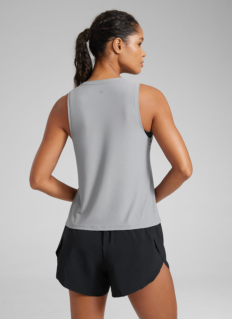 CRZ YOGA Women's Lightweight Workout Loose Fit Athletic Tank Crew Neck White