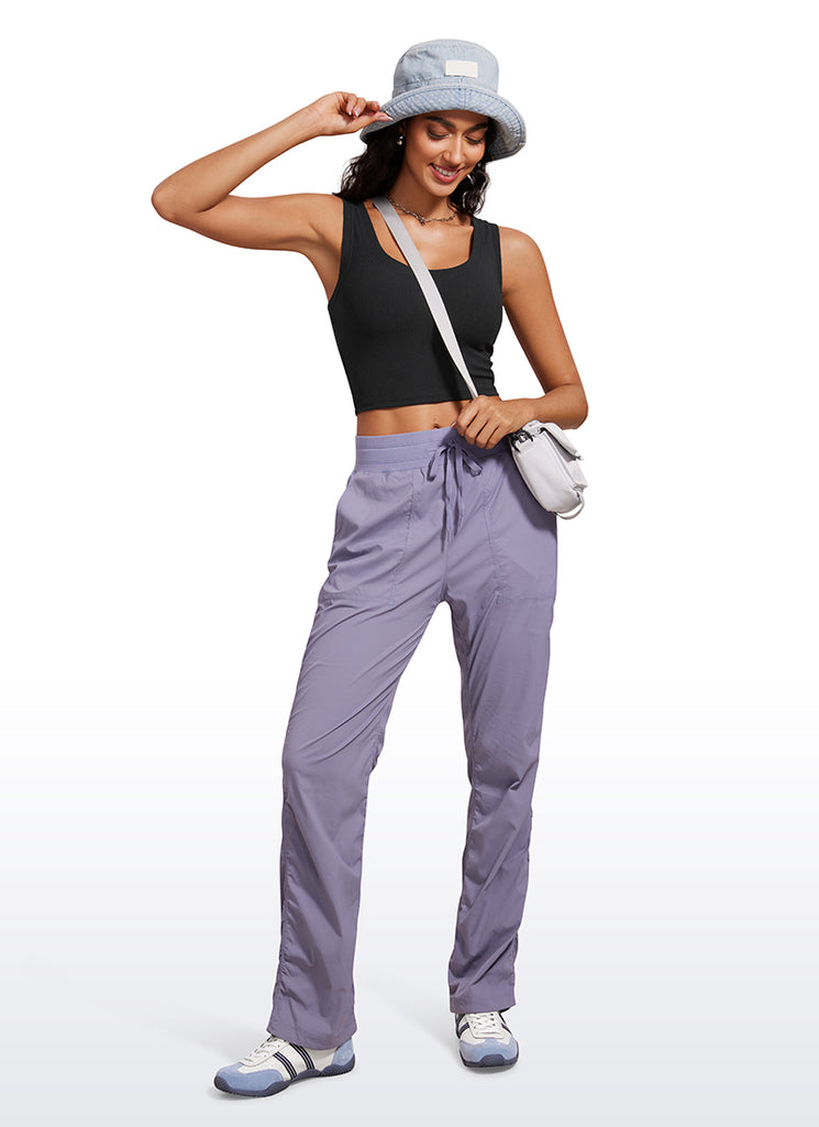 CRZ YOGA Women's Yoga Tight Fit Ribbed Tank Scoop Neck Cropped Length Granita Pink