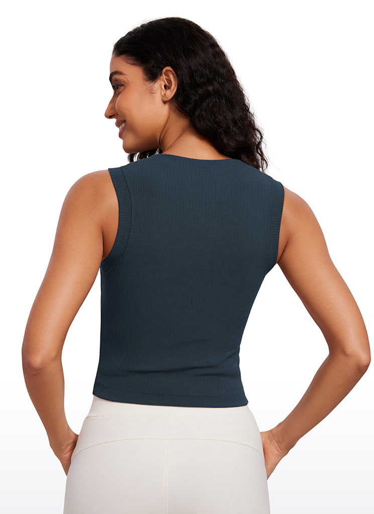 CRZ YOGA Women's Yoga Tight Fit Ribbed Tank high Neck Waist Length Black