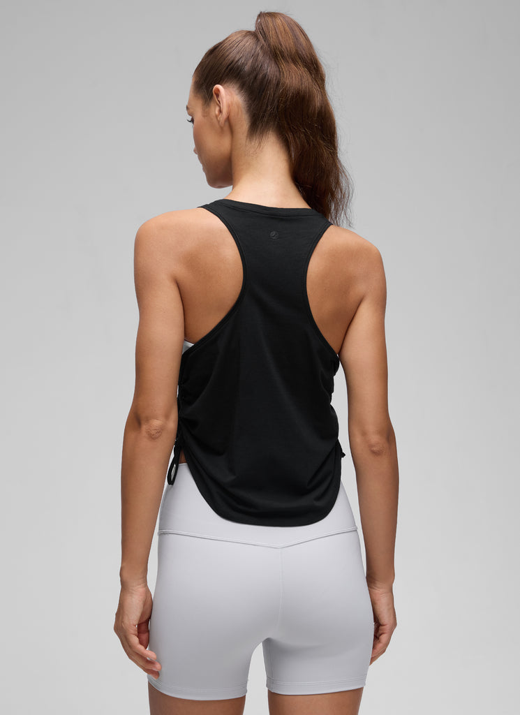CRZ YOGA Women's Yoga Loose Fit Tops Pima Cotton Tank Ruched Racerback Ice Grey White
