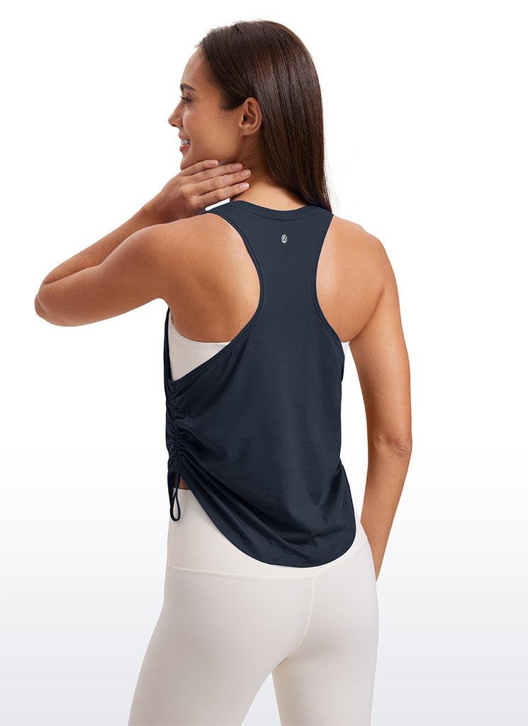 CRZ YOGA Women's Yoga Loose Fit Tops Pima Cotton Tank Ruched Racerback Light Grey Heather