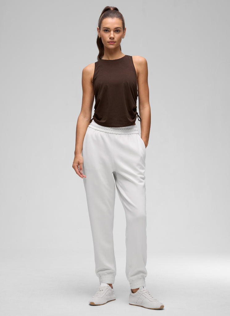 CRZ YOGA Women's Yoga Loose Fit Tops Pima Cotton Tank Ruched Racerback Light Grey Heather